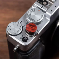 Sandalwood Wood Shutter Release Button – Handcrafted for Vintage Cameras (Brone Brass Base, Tapered Thread)