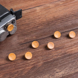 Sandalwood Wood Shutter Release Button – Handcrafted for Vintage Cameras (Brone Brass Base, Tapered Thread)