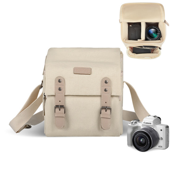 Compact Camera Bag Case Canvas Leather Trim Compatible for Nikon, Canon, Sony Mirrorless Camera and Lenses Waterproof, Camera Shoulder Messenger Bag Beige Compact Camera Bag Case Canvas Leather Trim Compatible for Nikon, Canon, Sony Mirrorless Camera and Lenses Waterproof, Camera Shoulder Messenger Bag Beige