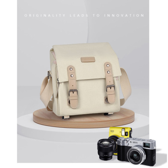 Compact Camera Bag Case Canvas Leather Trim Compatible for Nikon, Canon, Sony Mirrorless Camera and Lenses Waterproof, Camera Shoulder Messenger Bag Beige Compact Camera Bag Case Canvas Leather Trim Compatible for Nikon, Canon, Sony Mirrorless Camera and Lenses Waterproof, Camera Shoulder Messenger Bag Beige